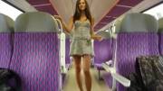 Casually exposing herself on a train [GIF]