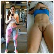 Even with pants on you can tell she has a puffy one