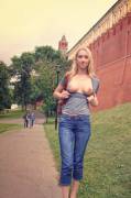 Tits out on the walkway