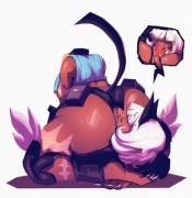 Ms. Fortune eating ass. Specifically, her own ass (Riendonut) [Skullgirls]