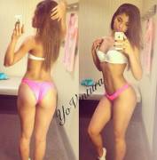 Showing off her bottom(s)