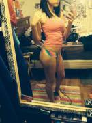 petite girl in her rainbow underwear