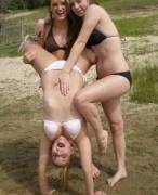 Upside down bridge, with an assist.