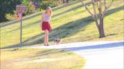 Walking with her dog