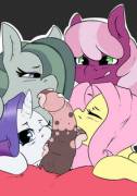 Big Mac gets all the mares (artists: one-true-pony-loser & atane18)