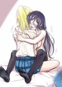 Clinging as she is pleasured