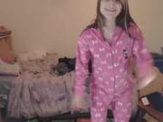 Blondiebanger stripping off her footie PJs