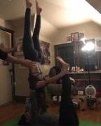 Gravity defying pose.