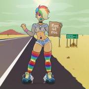 Dashie hitching a ride (artist: wicked-at-heart)