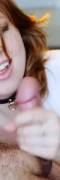 Hot red head makes him burst before sucking on the tip. (xpost from /r/GFTJ)