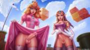 Peach & Zelda showing off their dripping cocks (personalami)