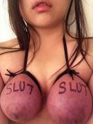 Shoelace boob bondage (x-post /r/bodywriting)