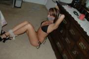 Tied up in a black bikini