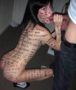 The Feminist College Professor had successfully campaigned for all Frat Houses to be removed from campus as cesspools of misogyny. The bros decided to make her their replacement sorority whore to lure in an audience for their new off-campus house parties