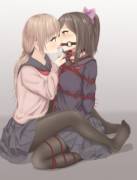 Playing with her school friend