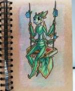 I finally made my own fur... eh... bugsona. Meet Folia the leaf insect!