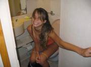 she pretends being embarassed