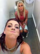 What does she have in her mouth?