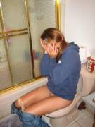 Shy girl peeing
