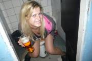 Beer girl on toilet