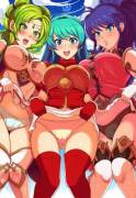 L'Arachel, Eirika & Tana showing the goods (Revolverwing)
