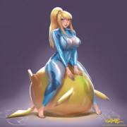 Samus bouncing on Pika balloon