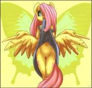 Fluttershy hoisting up her dress (artist: atryl)