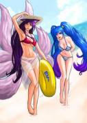 Ahri & Sona on the beach