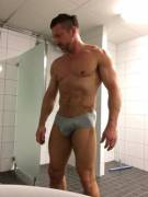 Standing in his underwear