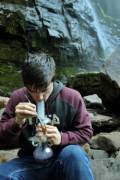 Dabbing by a waterfall