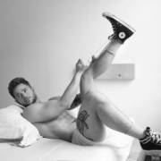 Putting on his shoes