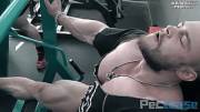 Alexey Lesukov resting after leg presses