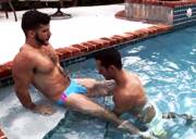 Grabbing his crotch in the pool (X-Post /r/crotchgrab)