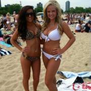 Both girls wearing push up bikinis