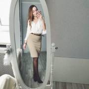 Pencil Skirt and Brown Pantyhose