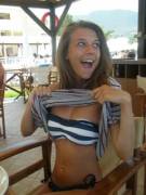 Showing off her midriff