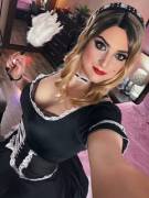 I'll never get this room clean if you keep flipping up my skirt like that...