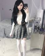 Messy room, cute girl