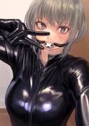 Catsuit and ballgag selfie