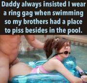 Proper pool attire [incest, watersports]