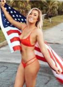 Posing with the flag