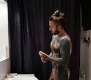 me looking at my dirty mirror