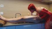 Handsfree Blowjob on the kitchen counter