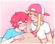 Jamie & Jade sharing a cock