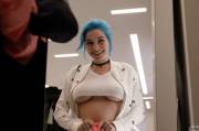 Underboob and blue hair
