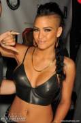 Cassie Ventura in leather top