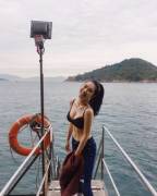 Stacked Asian strips down to bra in public (@maceywan)