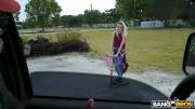 Cute Blonde Hop On The Bus