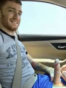 gorgeous dude w his cock out driving