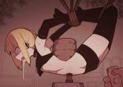 Getting her stomach drilled